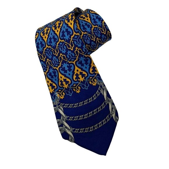 Rush Limbaugh No Boundaries Collection 1996 Silk Tie Blue Orange Chains Necktie - Picture 1 of 6